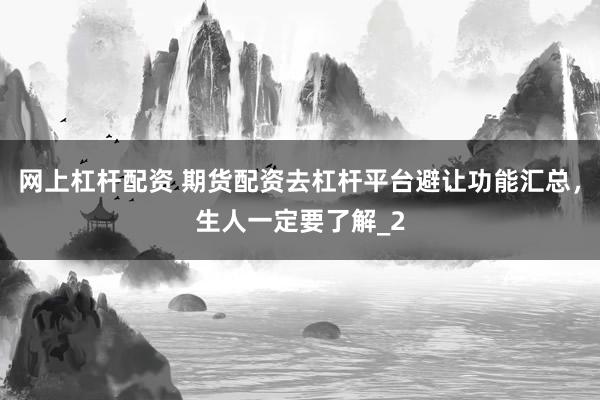 网上杠杆配资 期货配资去杠杆平台避让功能汇总，生人一定要了解_2